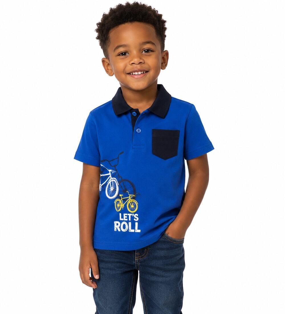 WonderKids Boys Polo Shirt “Let’s Roll” Bicycle Graphic Size 4T